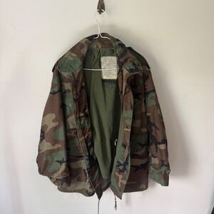 Vintage US Army M-65 Field Jacket Woodland Camo Military Issue 80s Large